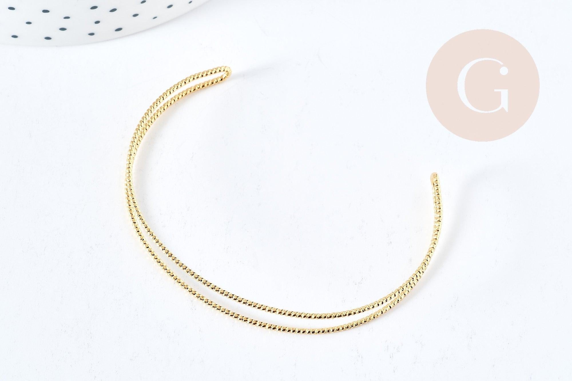 Bracelet double jonc ouvert torsadé laiton doré 18K 60mm, x1 (G8502)