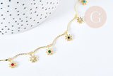 Bracelet fleurs marguerites laiton doré émaillé multicolore 24.5mm, x1 (G8787)
