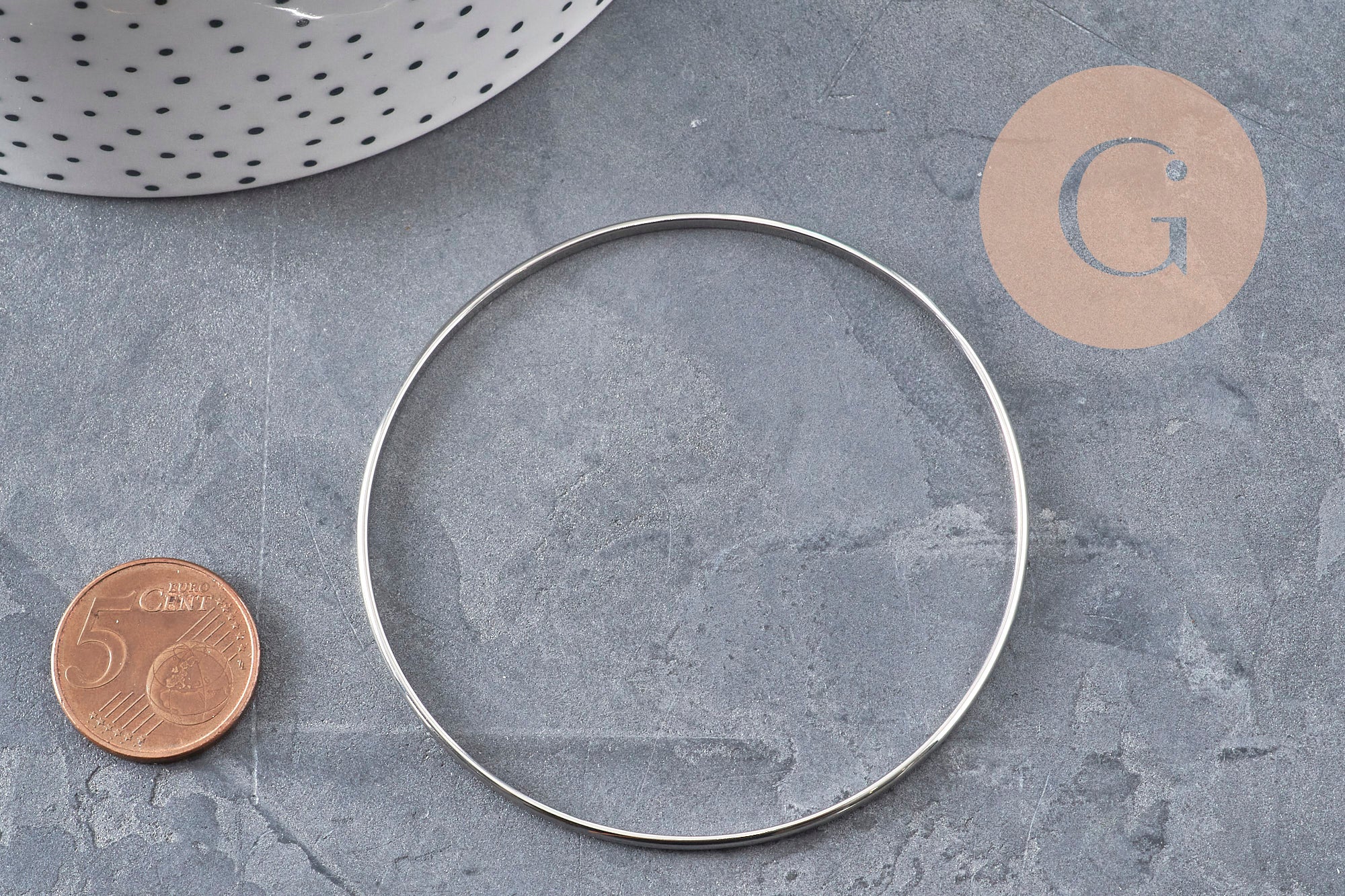 Smooth 304 Stainless Steel Platinum Bangle Bracelet 65mm, x1 (G11150)