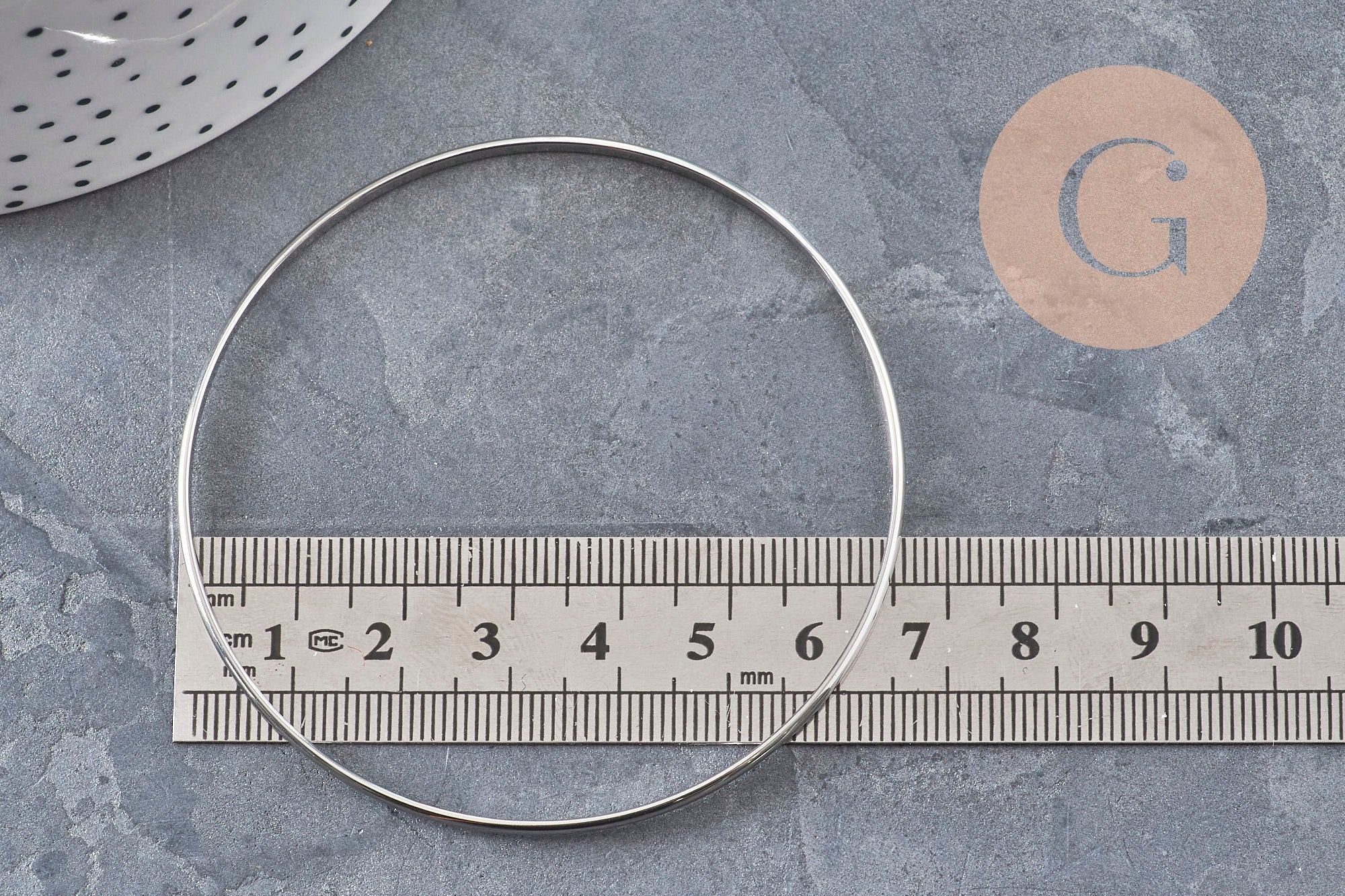 Smooth 304 Stainless Steel Platinum Bangle Bracelet 65mm, x1 (G11150)