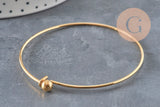 Golden smooth ball stainless steel 304 bangle bracelet 62mm, x1 (G11264)