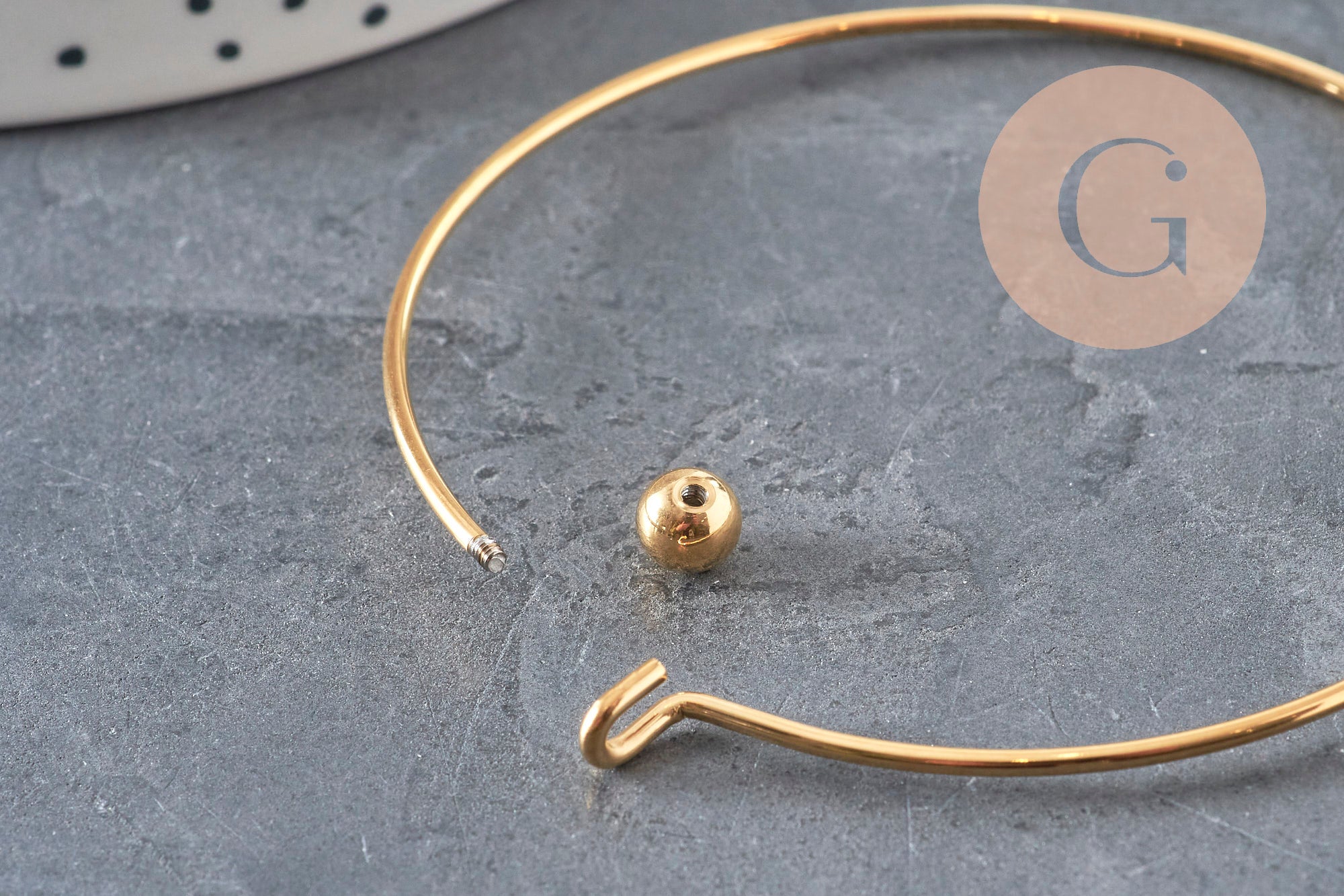 Golden smooth ball stainless steel 304 bangle bracelet 62mm, x1 (G11264)
