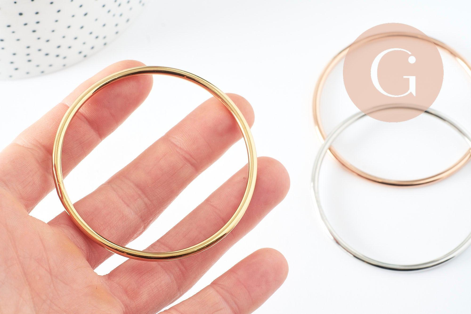 Bracelet jonc lisse rond 3mm acier 304 inoxydable doré/ platine / or rose 65mm, x1 (G9427)