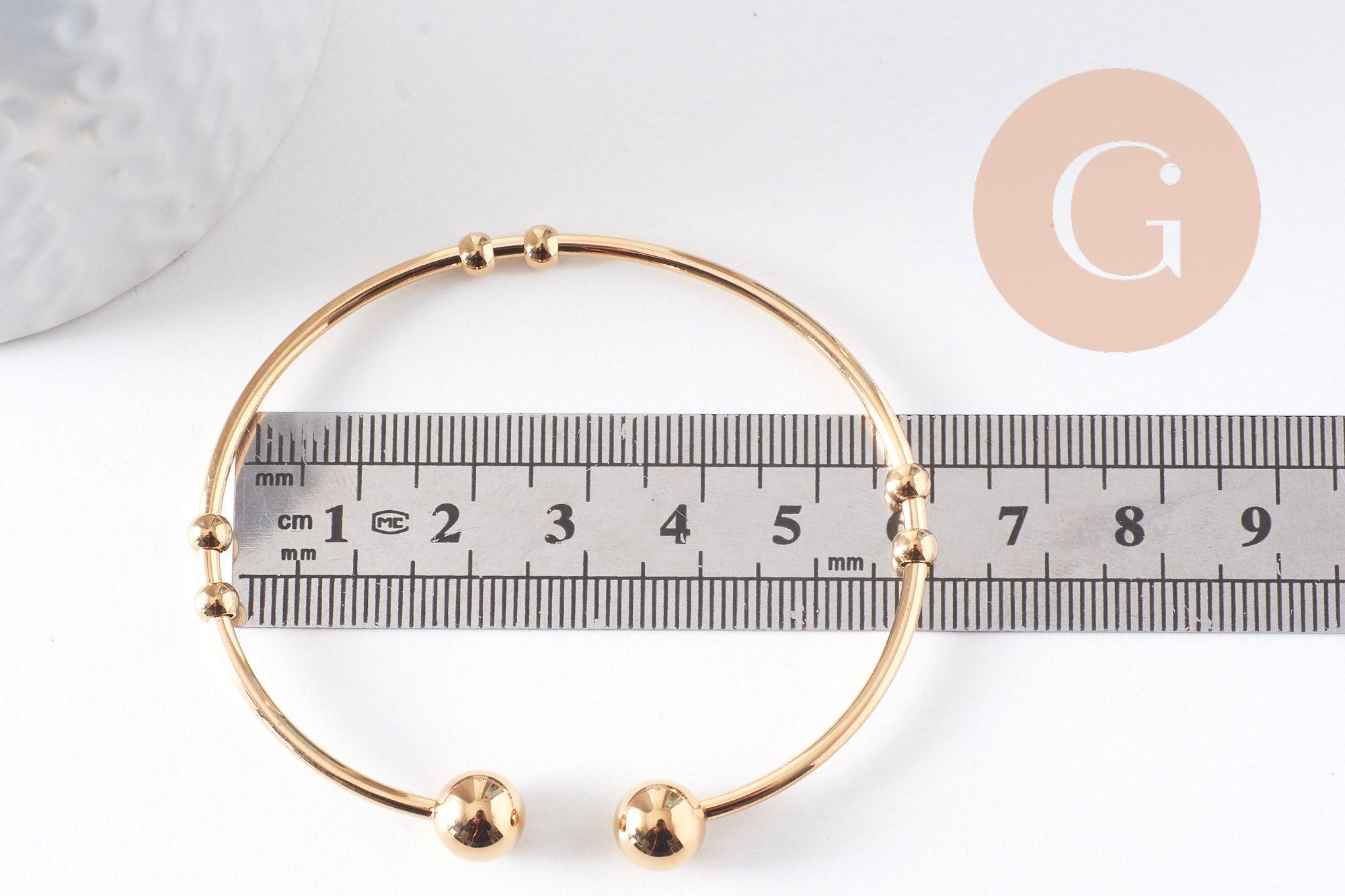 Bracelet jonc ouvert finition boule 2mm acier 304 inoxydable doré 53~60mm, x1 (G10310)