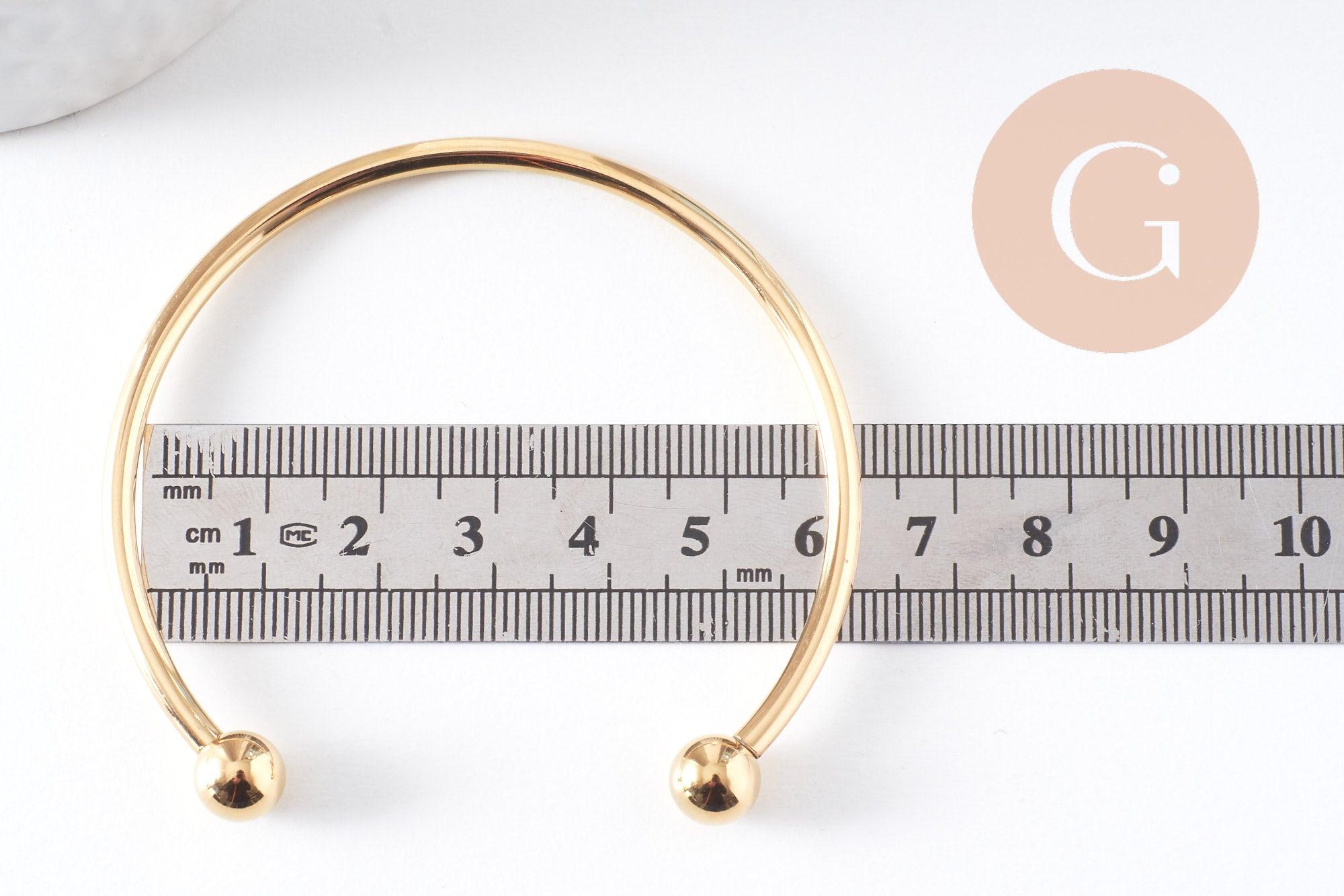 Bracelet jonc ouvert finition boule 2mm acier 304 inoxydable doré 60mm, x1 (G10311)