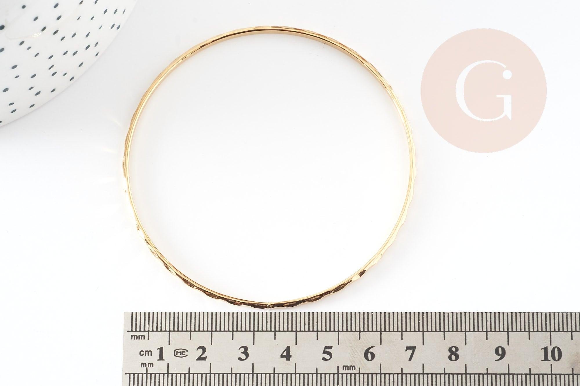 Bracelet jonc strié acier inoxydable doré 14k 71mm, x1 (G5961)