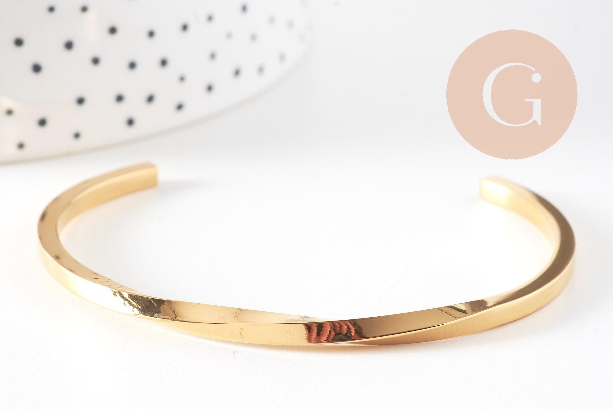 Bracelet jonc torsadé acier inoxydable doré IP 14k 68mm, x1 (G5946)