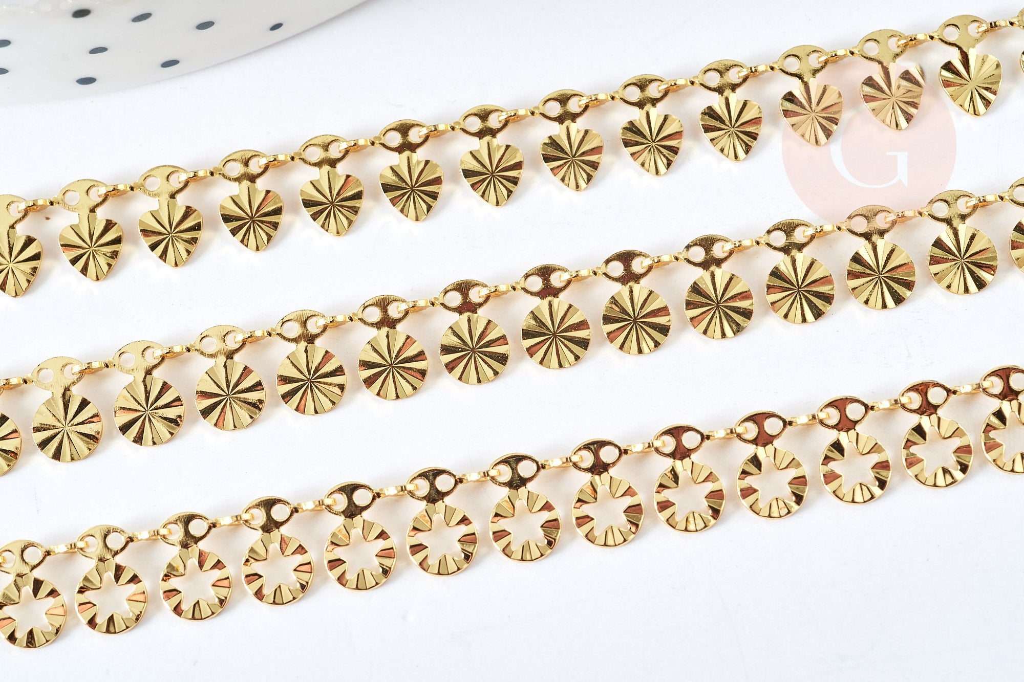 Bracelet laiton doré maille fantaisie pastille 17.5cm, x1 (G8080)