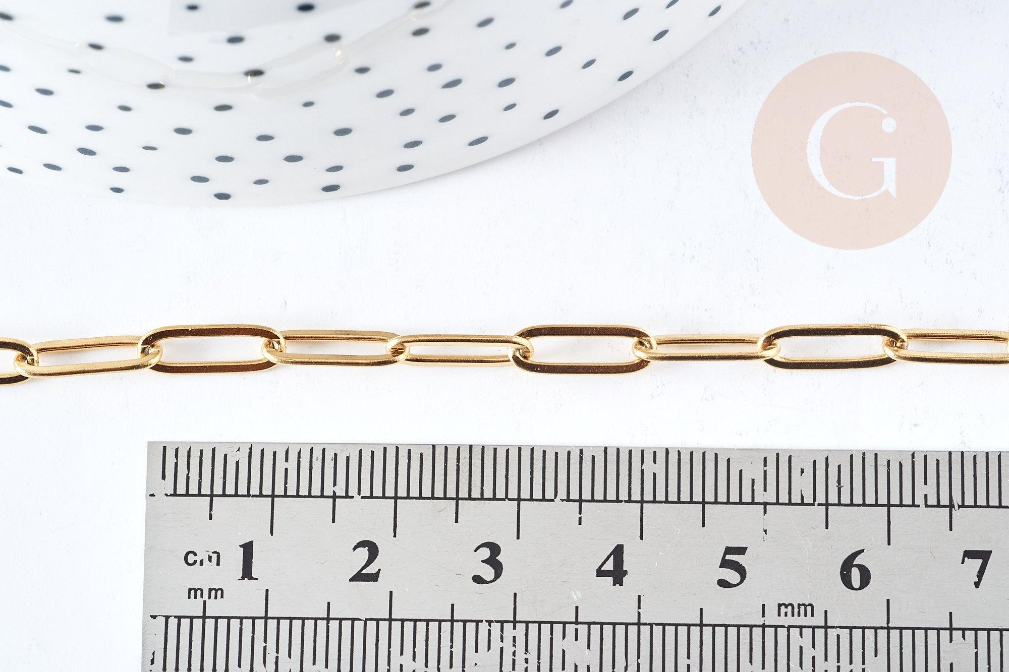 Bracelet maille rectangle trombone acier inoxydable 304 doré 14k 19cm, x1 (G8715)