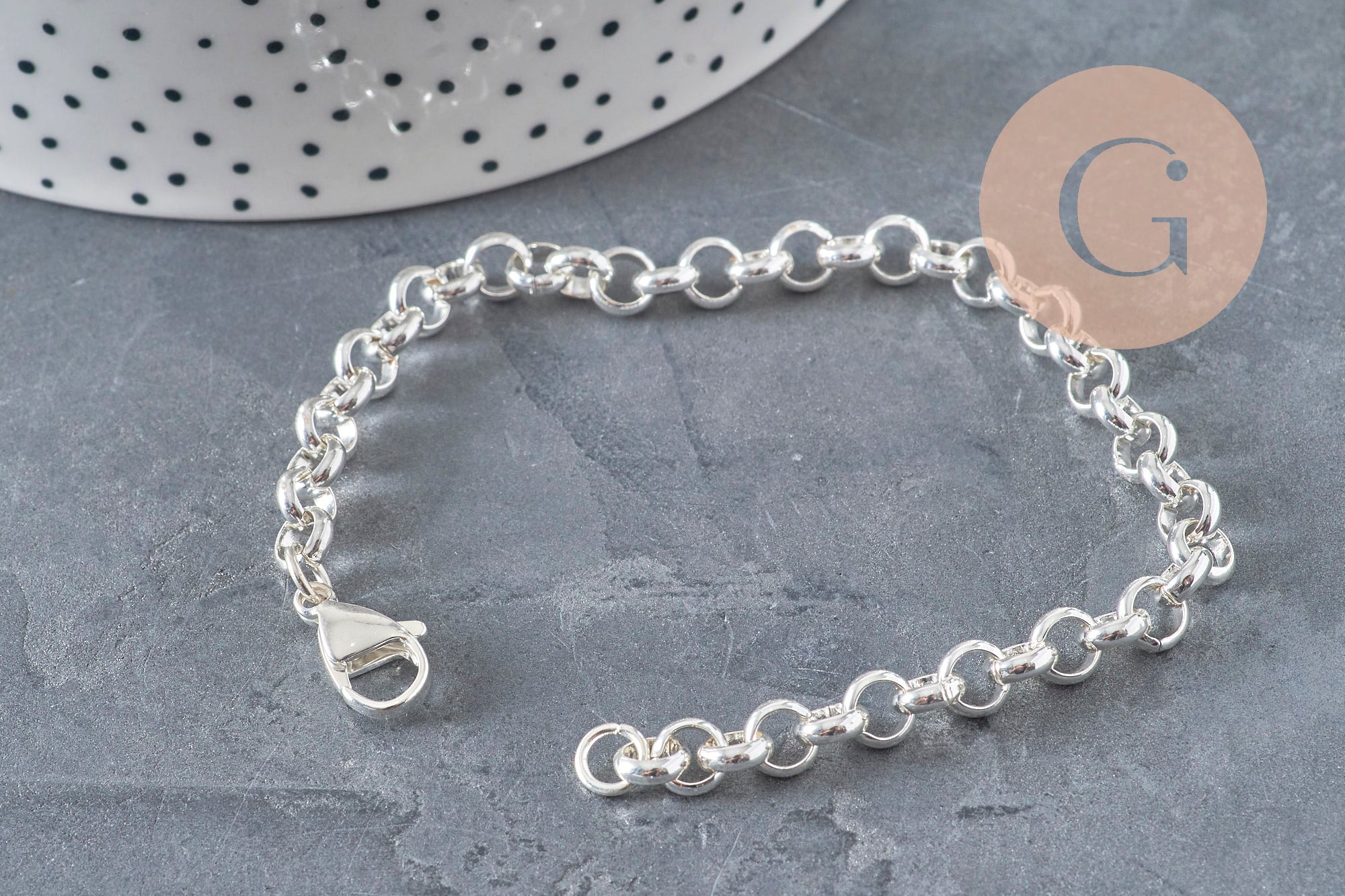 Stainless steel rolo chain bracelet, silver, 6mm, 19.1cm, x1 (G11200)
