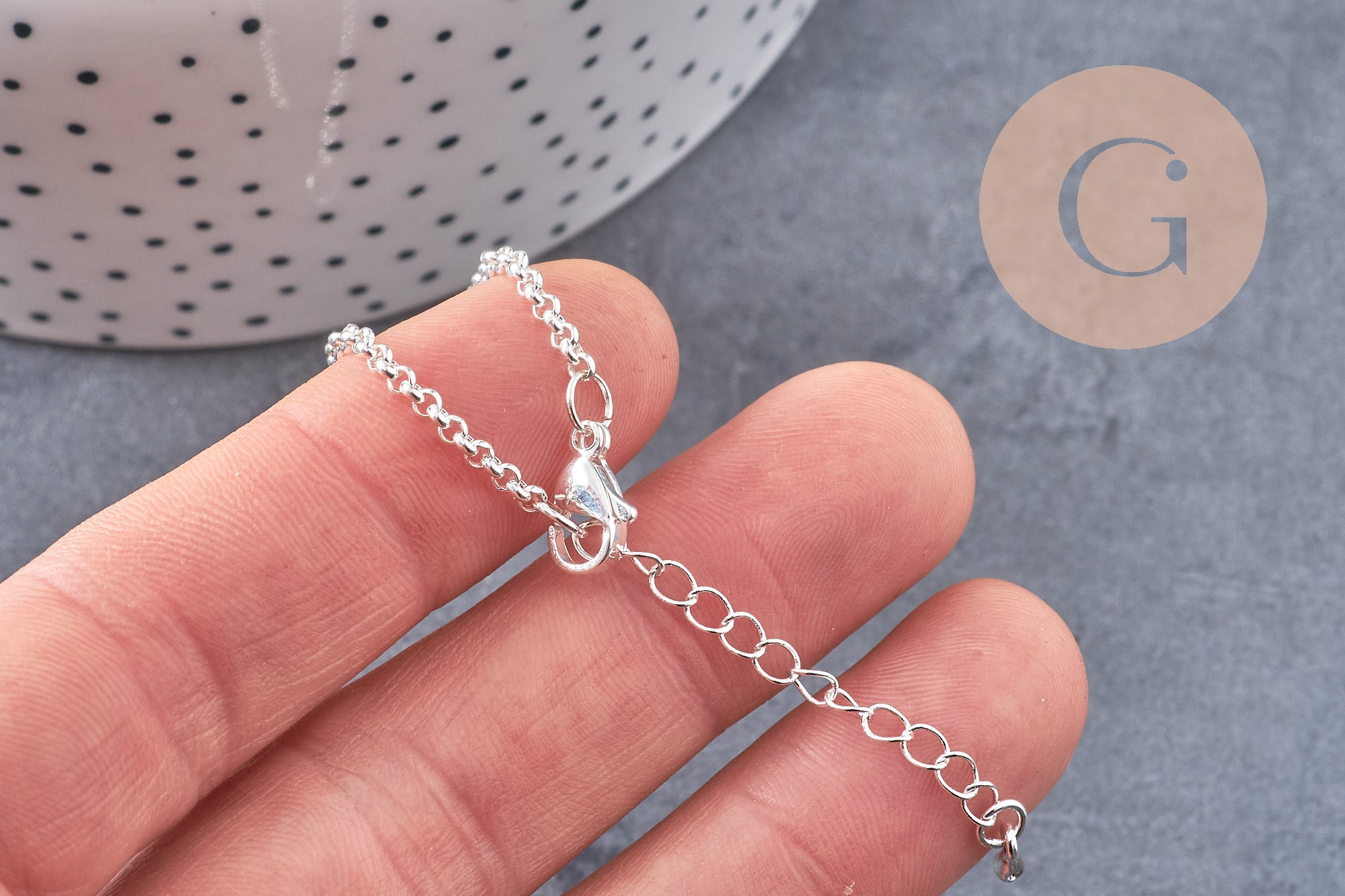 Bracelet maille rolo acier inoxydable argenté 16.5cm, x1 (G10914)