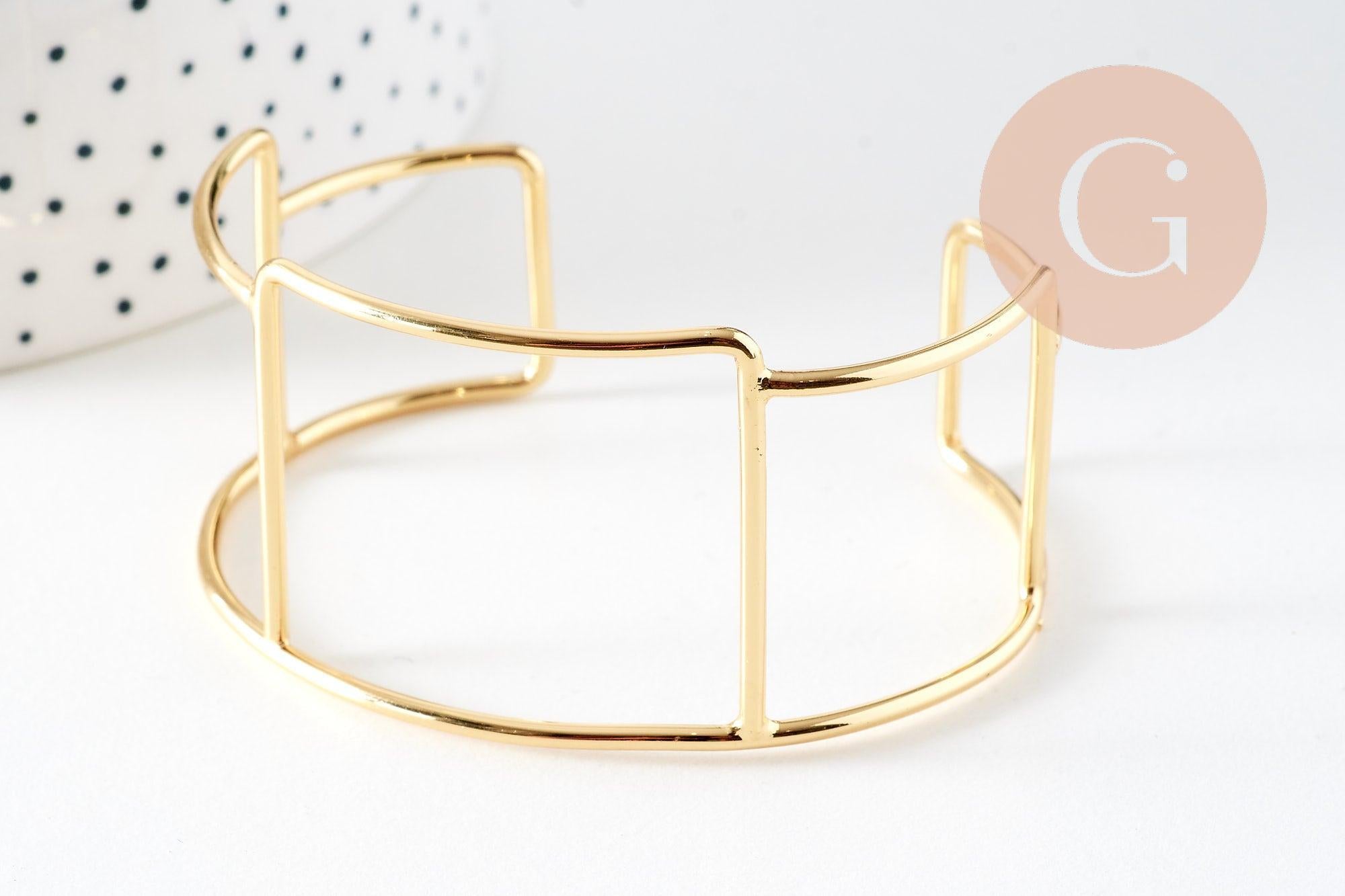 Bracelet manchette jonc réglable laiton 18k 51mm, x1 (G5261)