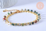 Bracelet perle agate naturelle réglable laiton doré 14k 18cm, x1 (G5803)