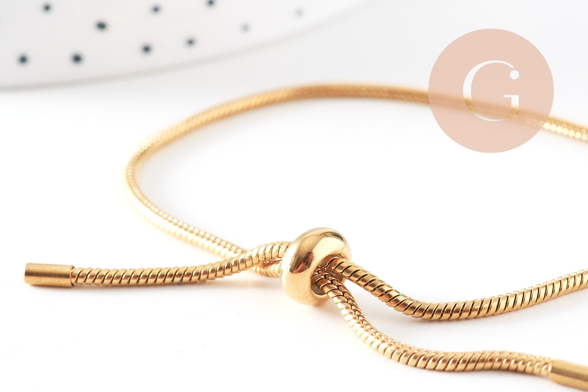 Bracelet réglable chaine serpent fermoir frein acier 304 inoxydable doré IP 14k 2mm/ 27cm, x1 (G5496)