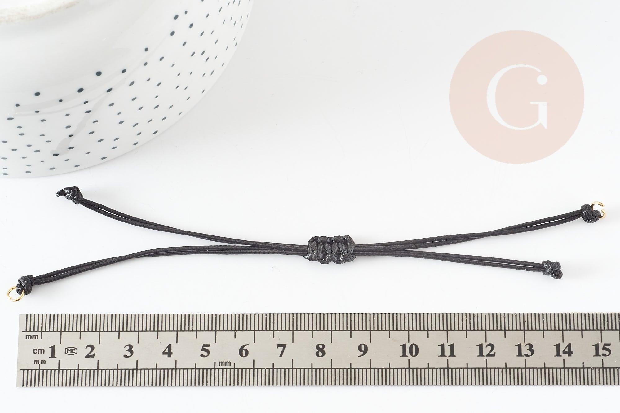 Bracelet réglable cordon ciré noir or acier 304 inoxydable 13-14cm, x1 (G9267)