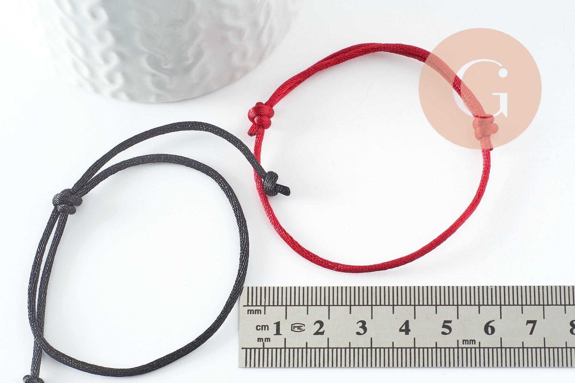 Bracelet réglable cordon polyester noir rouge orange 1-17cm, bracelet cordon à personnaliser, x1 (G9424)