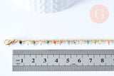 Bracelet réglable perles tourmaline laiton doré 19cm, x1 (G6978)