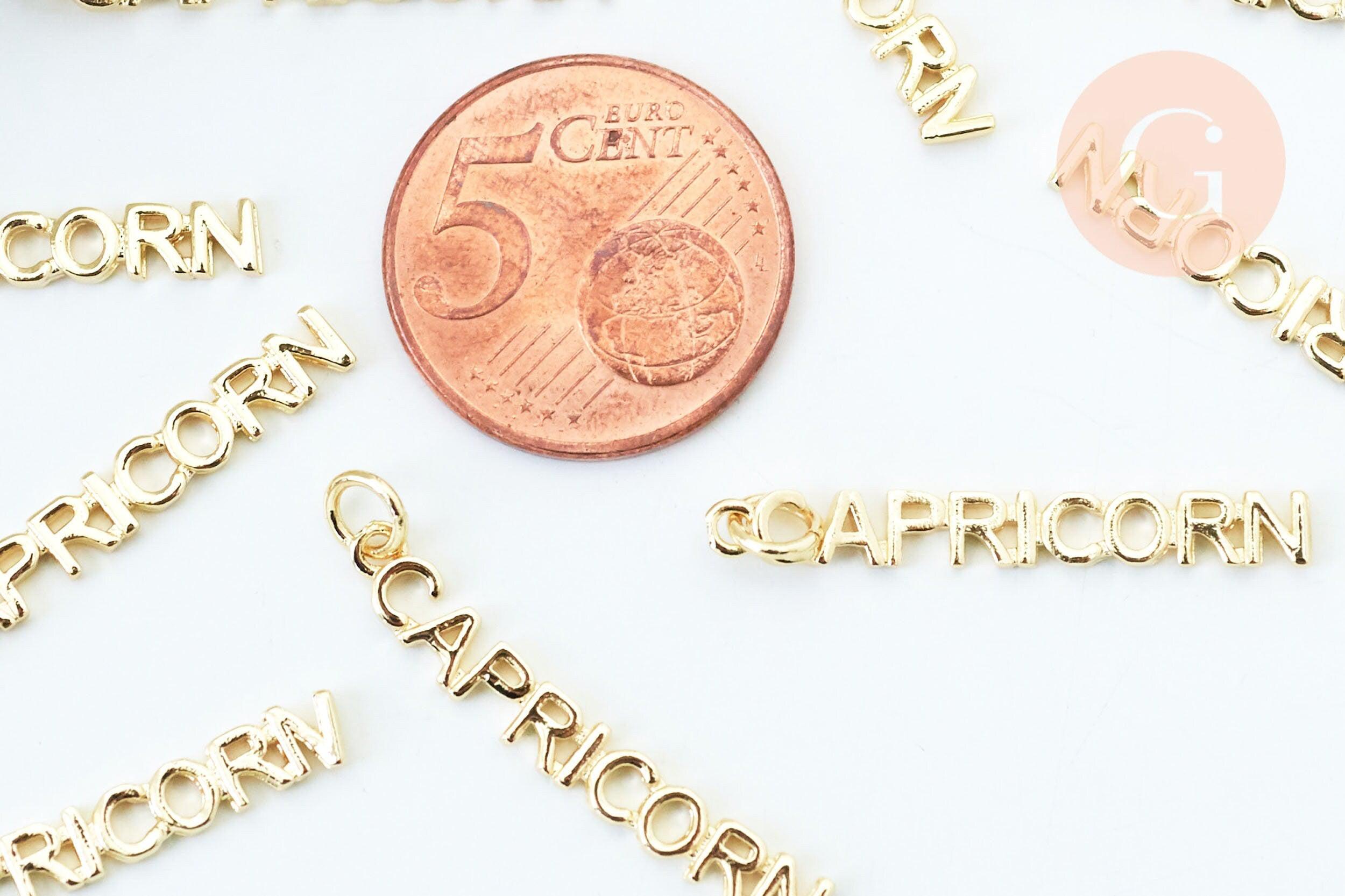Breloque Capricorne laiton doré 18k cristal,sans nickel,création bijoux astrologique, pendentif horoscope,31mm, x1 (G6054)