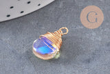 Breloque Goutte verre cuivre doré couleur mixte 18,5mm, breloque goutte verre, x1 (G8034)