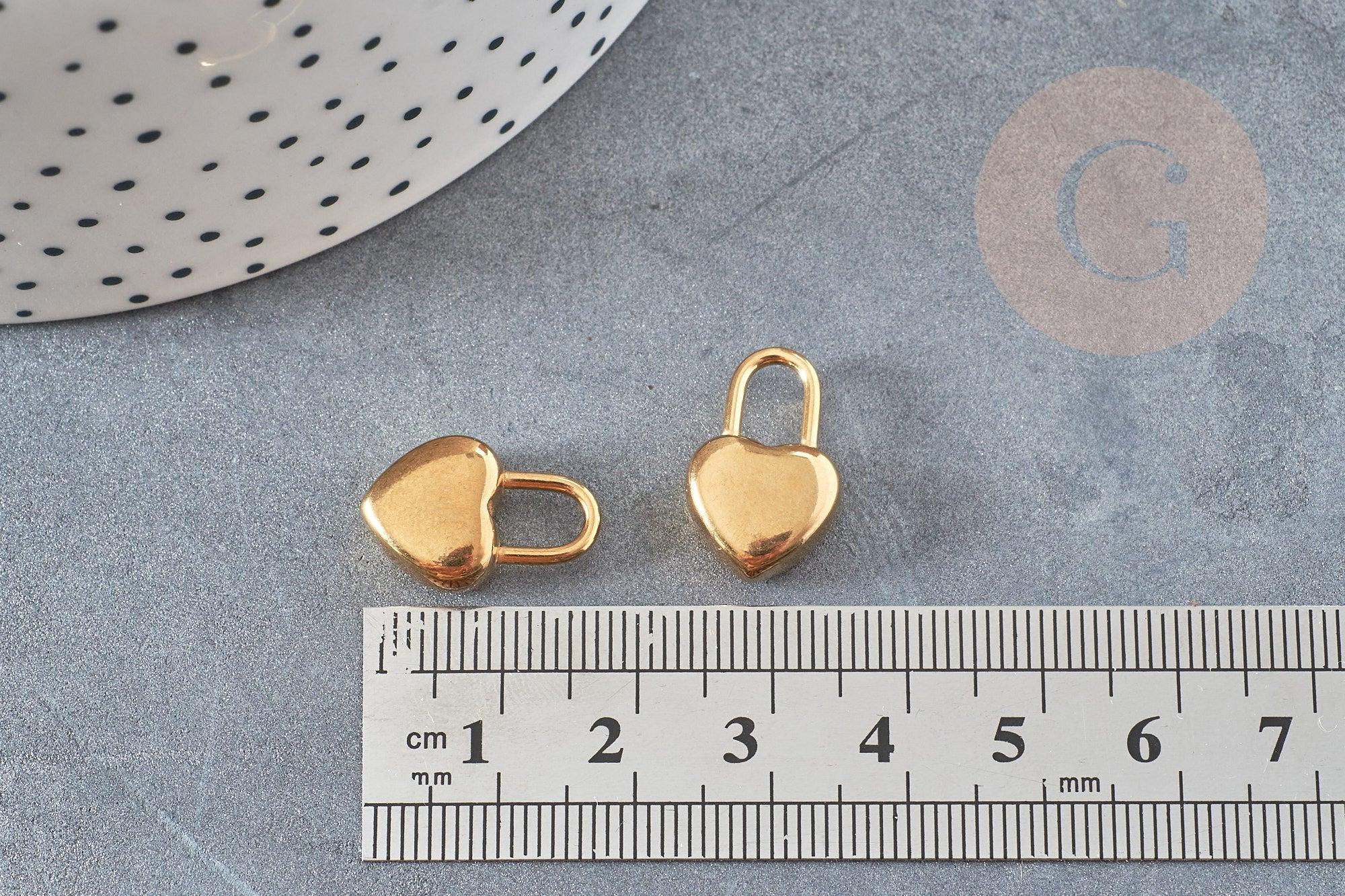 Breloque cadenas coeur acier 304 inoxydable doré 20x15mm ,création bijoux coeur amour x1 G4911