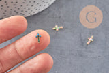 Breloque croix laiton doré 18k cristal 10mm,sans nickelcroix bijoux,pendentif religion, Pendentif zircon, x1 (G0474)