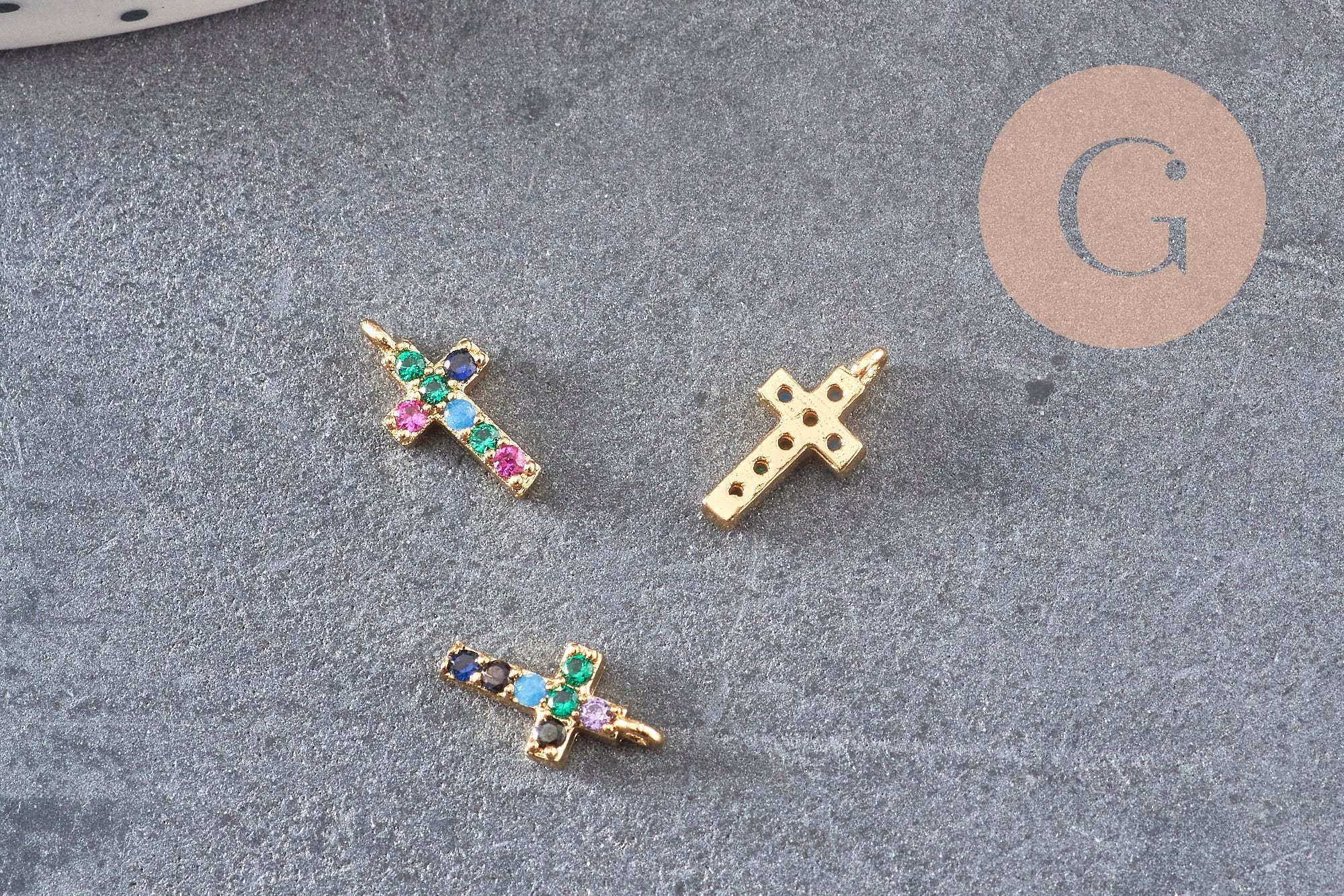 Breloque croix laiton doré 18k cristal 10mm,sans nickelcroix bijoux,pendentif religion, Pendentif zircon, x1 (G0474)