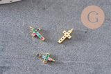Breloque croix laiton doré 18k cristal 10mm,sans nickelcroix bijoux,pendentif religion, Pendentif zircon, x1 (G0474)