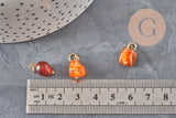 Breloque cube agate naturelle orange métal doré 18K 14.5mm, x1 (G11329)-Breloques et pendentifs-Gingerlily Perles