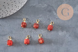 Natural Carnelian Cube Charm, Gold-Plated Brass 14.5mm, x1 (G11241)