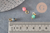 Breloque cube pierre naturelle acier 304 inoxydable doré 10mm, x1 (G11388)-Breloques et pendentifs-Gingerlily Perles