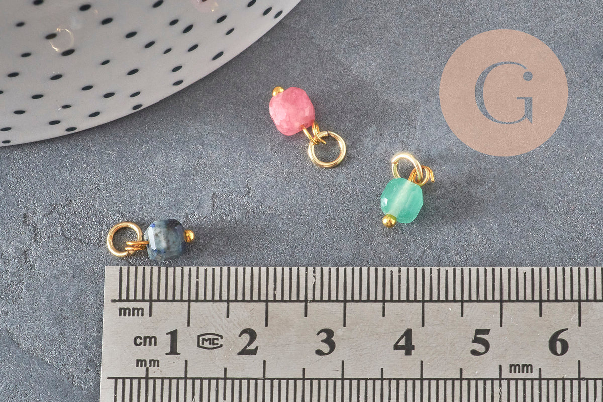Breloque cube pierre naturelle acier 304 inoxydable doré 10mm, x1 (G11388)-Breloques et pendentifs-Gingerlily Perles