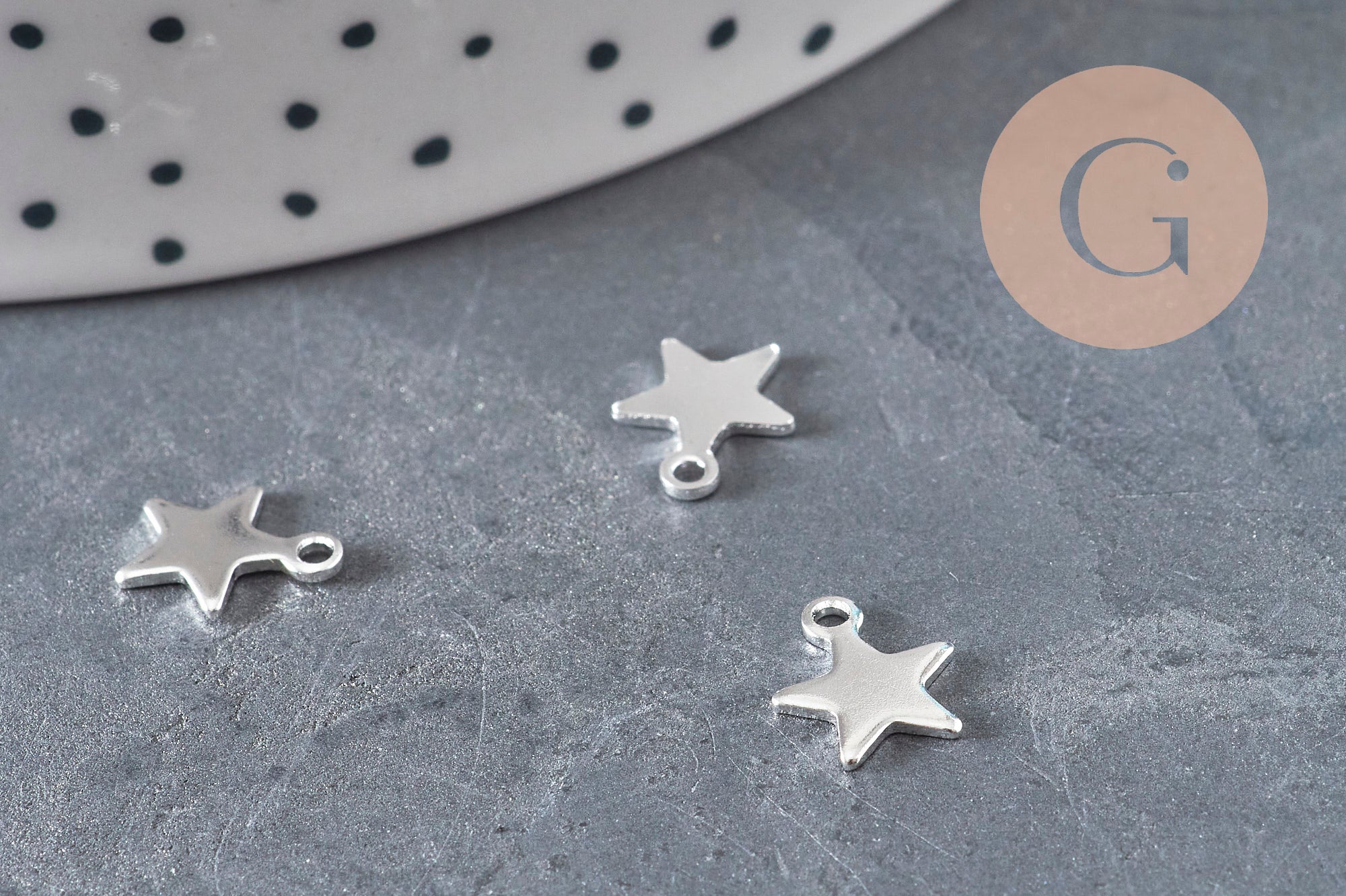 Stainless steel 304 star charm, silver plated, 10mm, x5 (G11172)