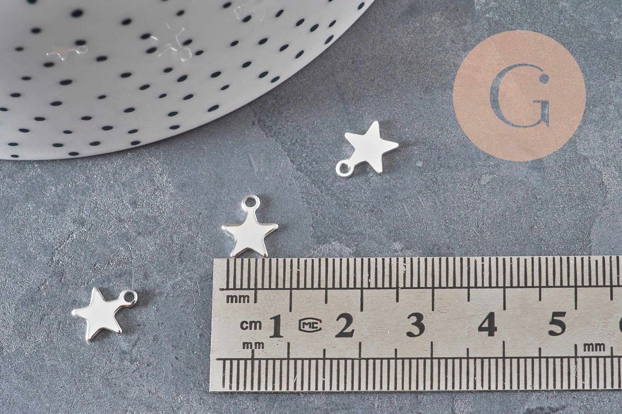 Stainless steel 304 star charm, silver plated, 10mm, x5 (G11172)