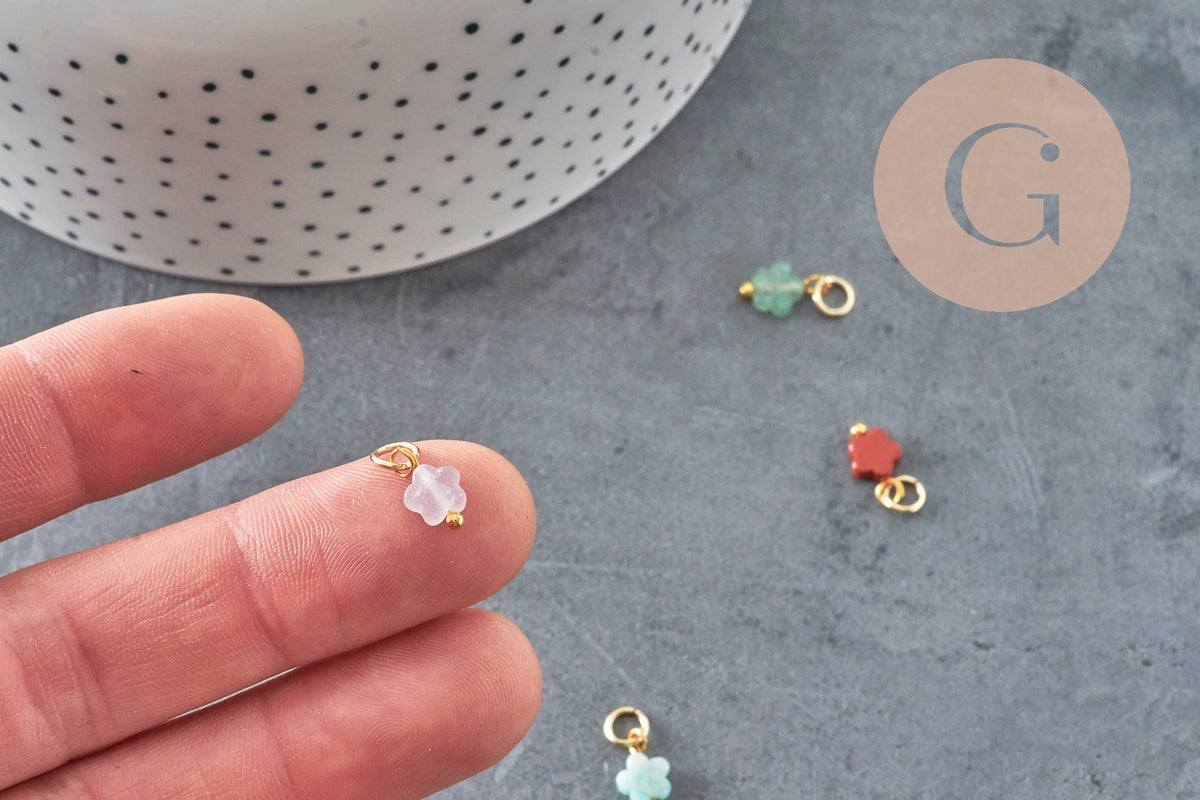 Breloque fleur pierre naturelle acier 304 inoxydable doré 10.5mm, x1 VALIDE-Breloques et pendentifs-Gingerlily Perles