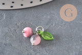 Breloque fruit cerise jade persan naturel teinté acier inoxydable platine 14mm, x1 (G11379)-Breloques et pendentifs-Gingerlily Perles