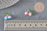 Breloque fruit cerise jade persan naturel teinté acier inoxydable platine 14mm, x1 (G11379)-Breloques et pendentifs-Gingerlily Perles