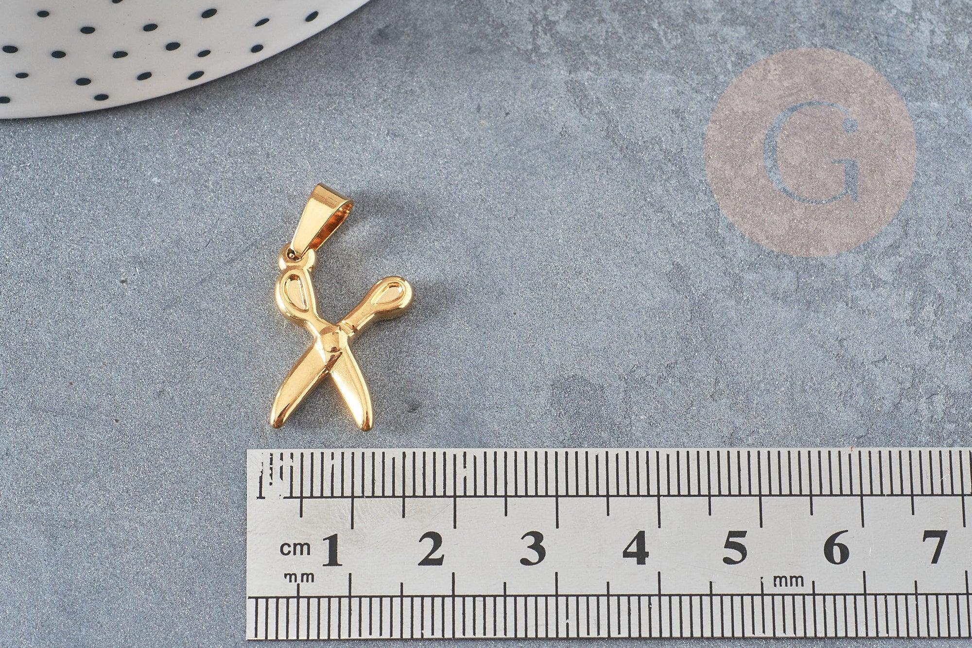Breloque pendentif ciseaux acier 304 inoxydable doré 20mm,sans nickel, Pendentif acier inoxydable création bijoux couture, x1 G6328