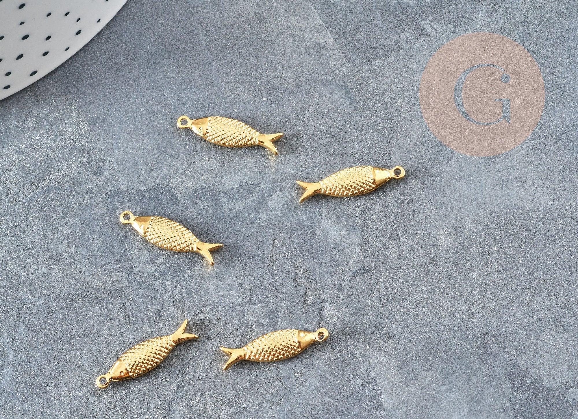 Breloque poisson acier 304 inoxydable doré 14k 21mm, x1 (G1529)