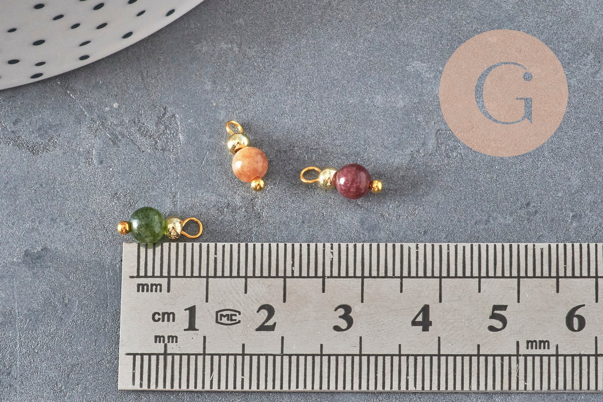 Breloque ronde Jade teinté laiton doré 11.5mm, x1 (G11365)-Breloques et pendentifs-Gingerlily Perles