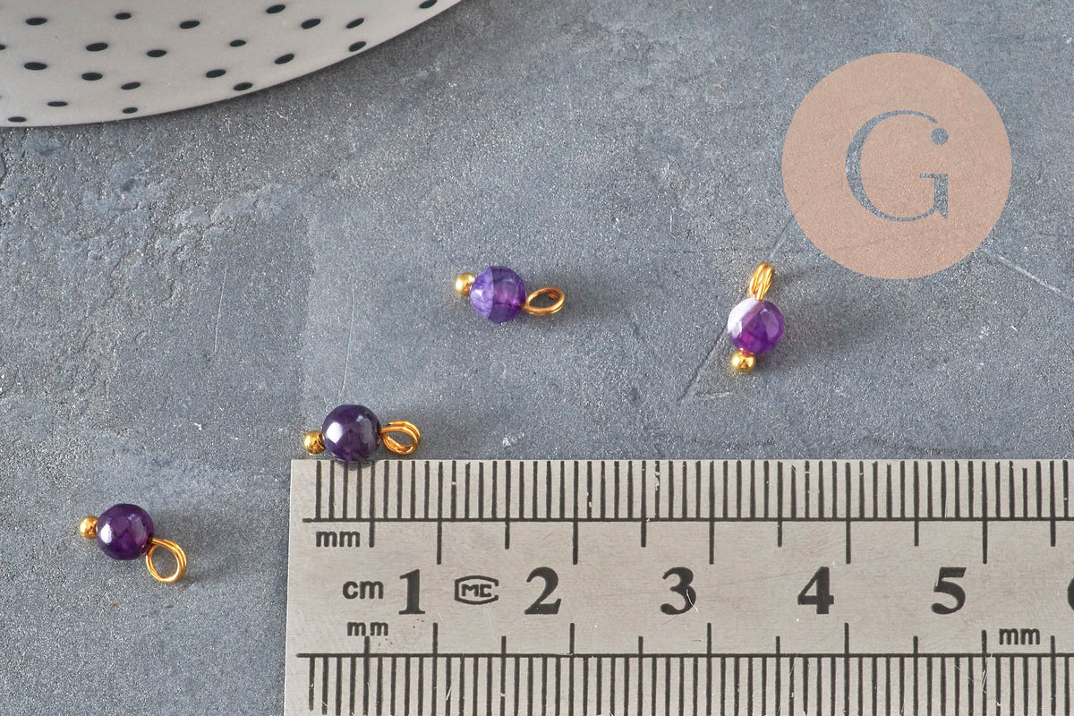 Breloque ronde agate naturelle facetée laiton doré 8.5mm, x1 (G11370)-Breloques et pendentifs-Gingerlily Perles