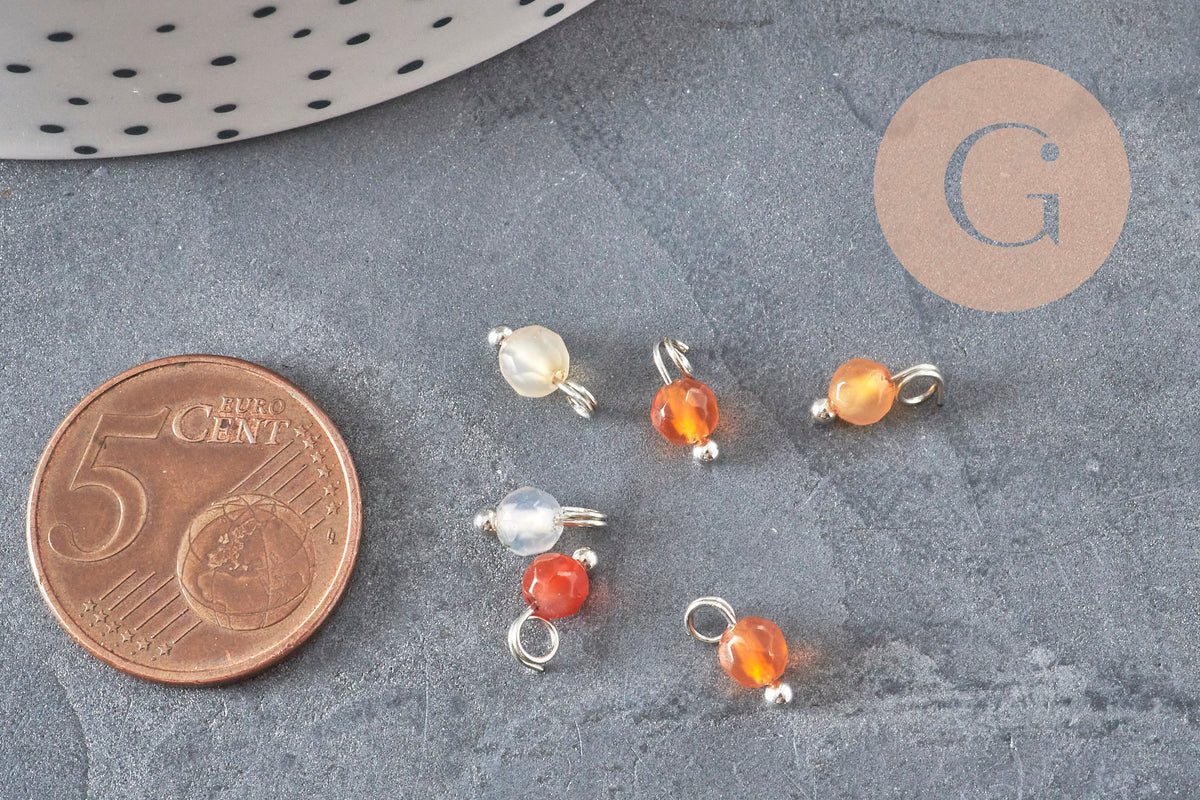 Breloque ronde agate naturelle facetée laiton platine 8.5mm, x1 (G11369)-Breloques et pendentifs-Gingerlily Perles