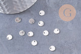 Breloque ronde cuivre plaqué or blanc (rhodium) 5mm, x4 (G9996)