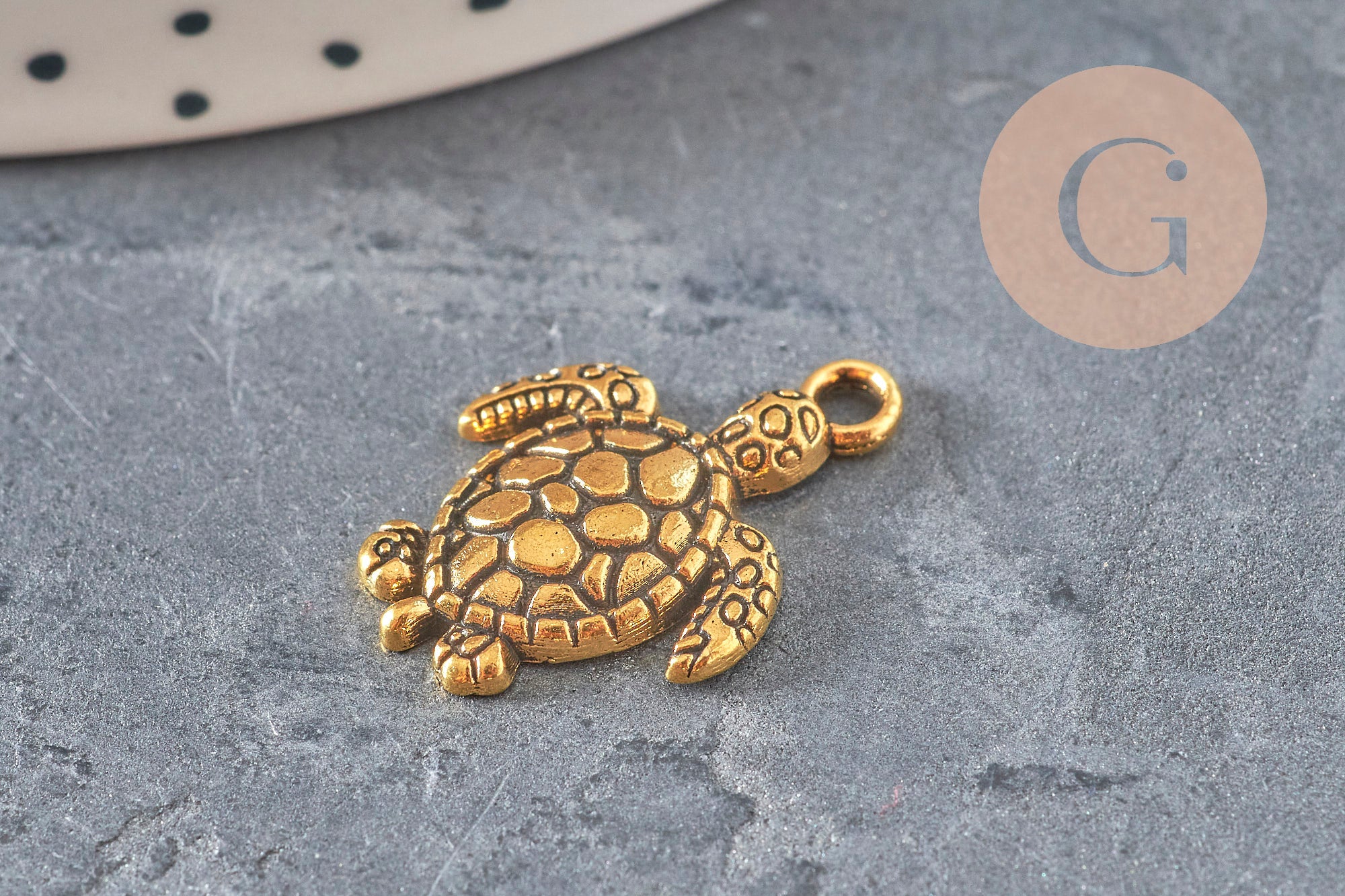 Gold-plated zamak turtle charm 23mm, x5 (G11229)