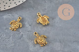Gold-plated zamak turtle charm 23mm, x5 (G11229)