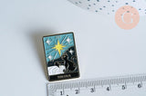 Broche pins carte tarot L'étoile mystique émail noir doré émail 30.5mm,décoration veste, x1 (G6715)