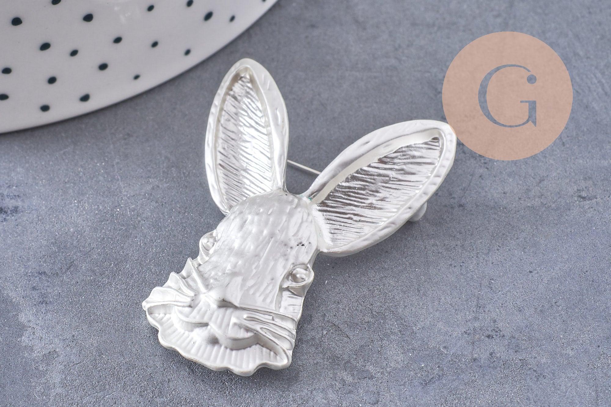 Broche pins lapin doré ou argenté 54mm, x1 (G10352)