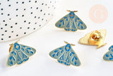 Broche pins papillon mystique doré émail bleu 27.5x18mm, x1 (G5547)
