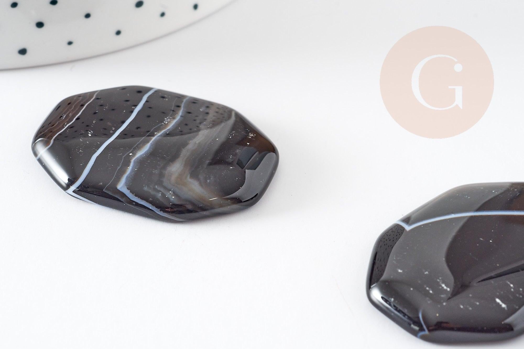 Cabochon octogone agate naturelle noire 28-39mm, x1 (G4816)