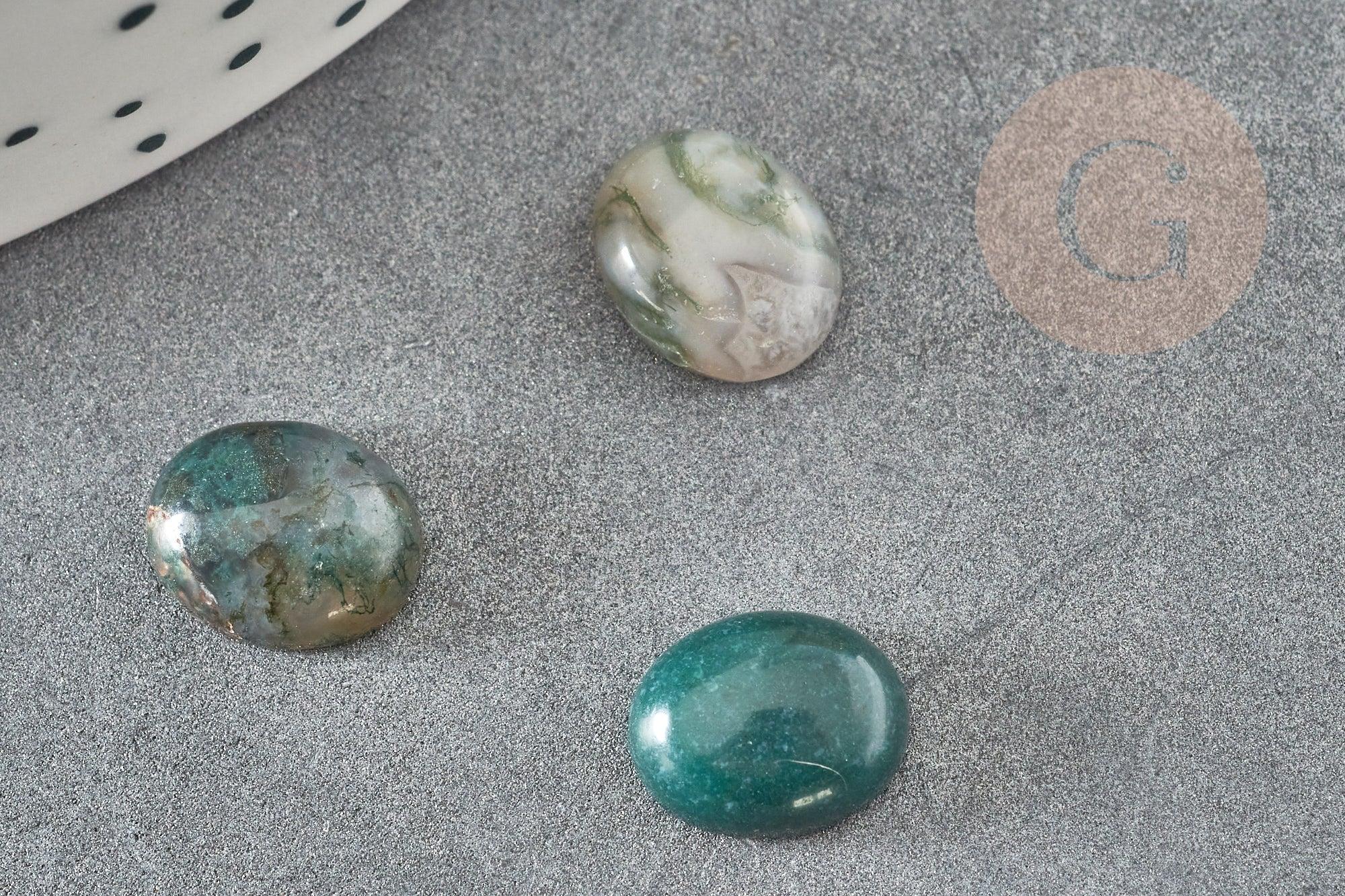 Cabochon ovale agate mousse verte naturelle,10x8mm, x1 (G1865)