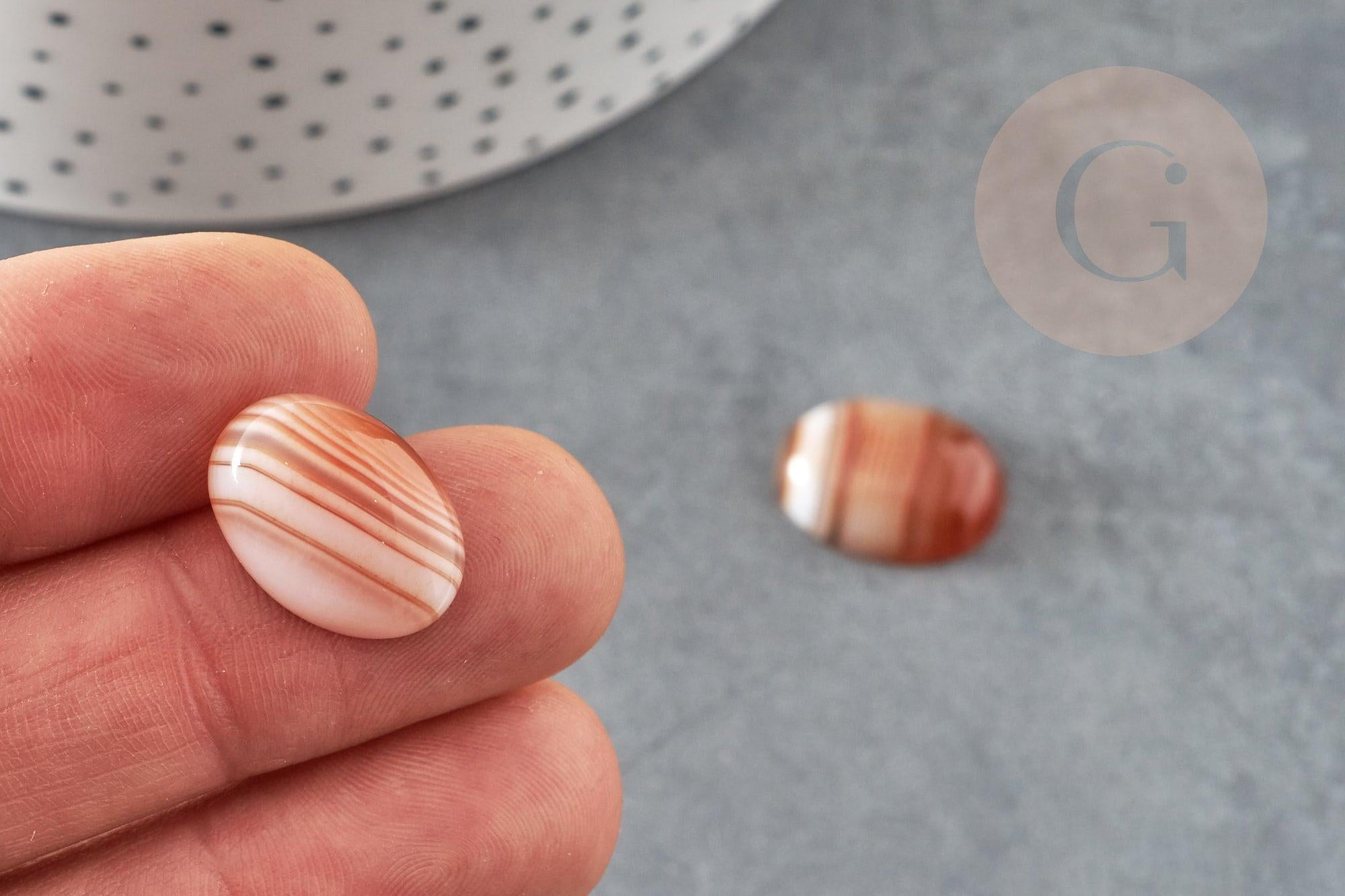 Cabochon ovale agate naturelle orange rayée 18x13mm, x1 (G5062)